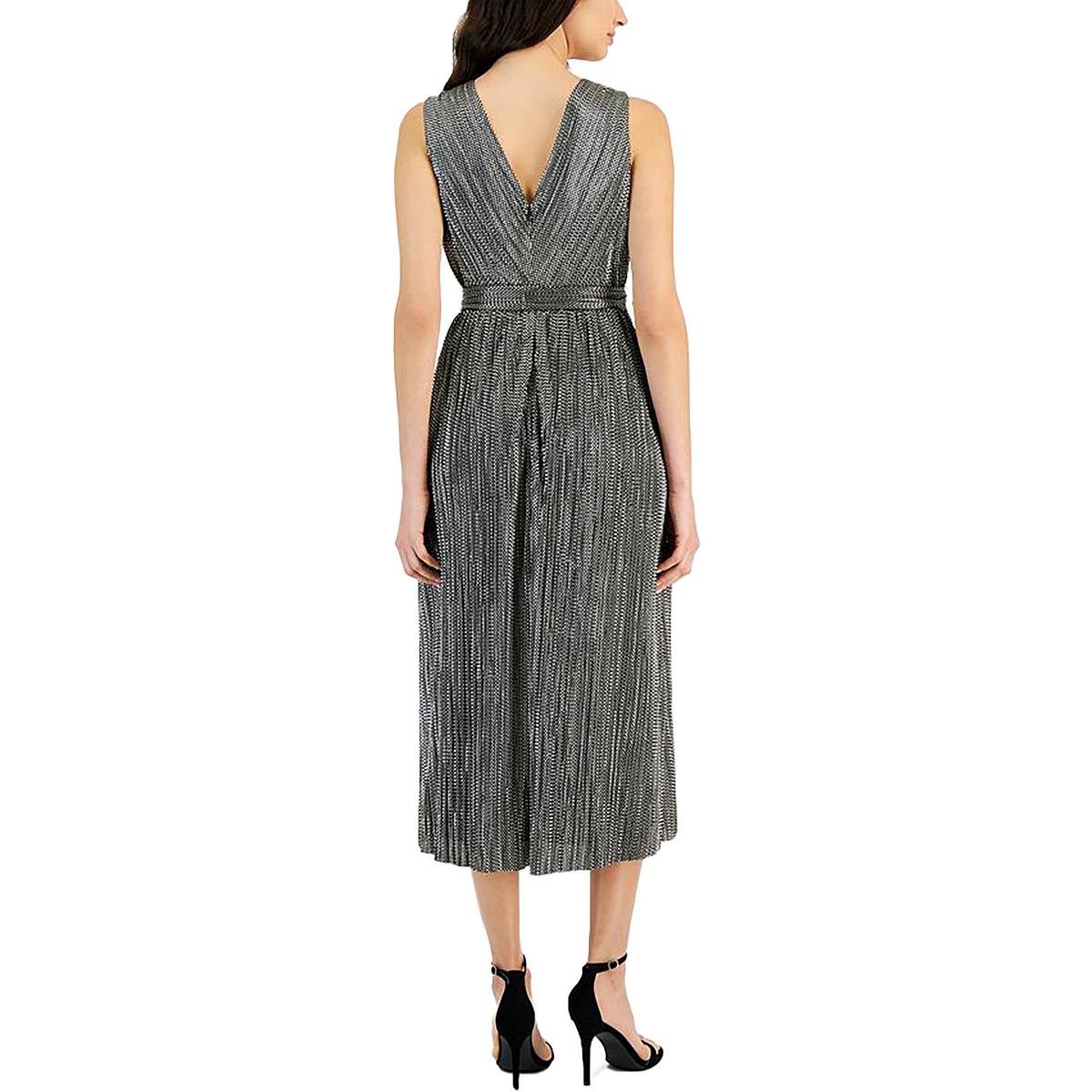Anne Klein Womens Metallic Sleeveless Midi Dress